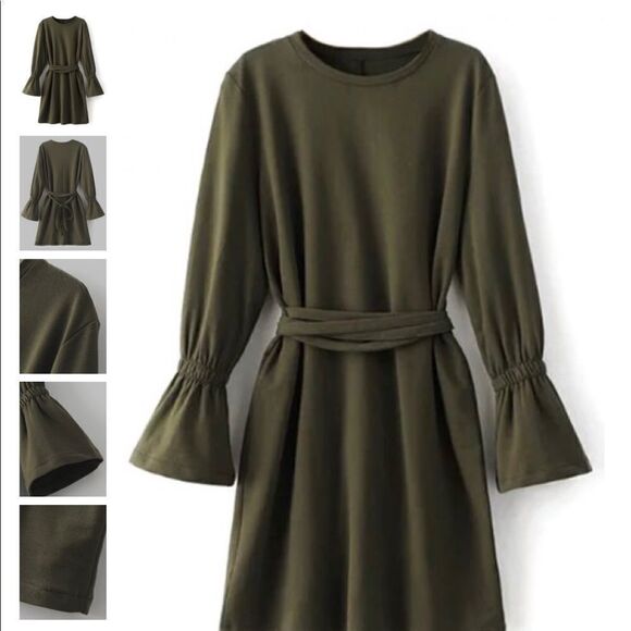 Zara Trafulac Olive Green Dress w/Bell Sleeves - Picture 2 of 14